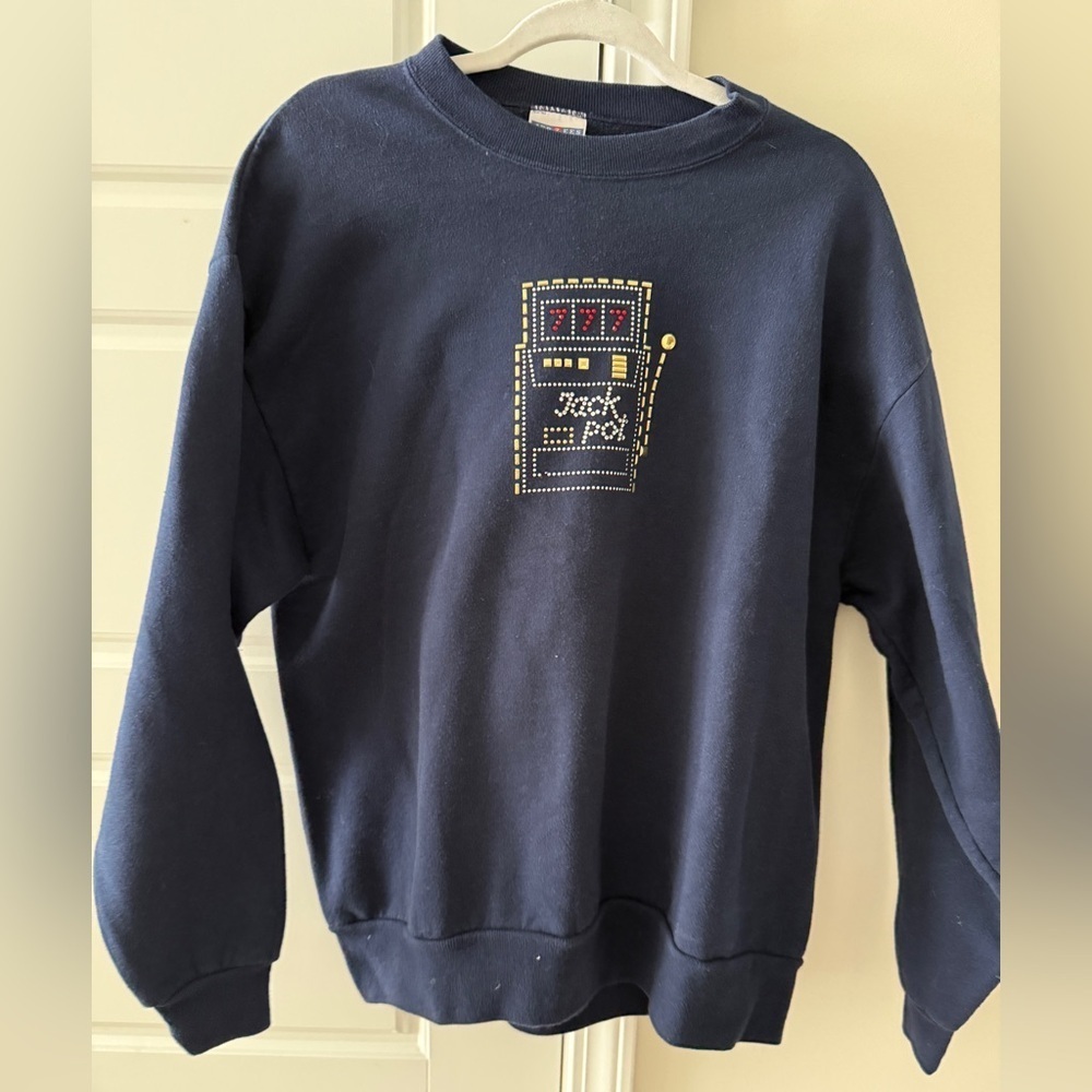 Vintage Jackpot 777 Jerzees Sweatshirt Large Navy Blue Made In Usa 90s Casino